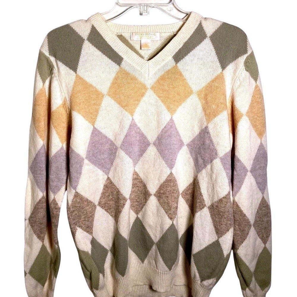 Brooks Brothers Lambswool‎ V-Neck Sweater Hong Kong Mens Small Argyle Classic